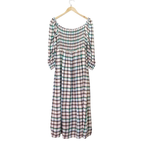 Anthropologie Maeve Cerie Smocked Plaid Maxi Dress Boho Square Neck Size Large - Picture 3 of 14